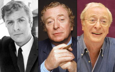 Three pictures of Michael Caine in different time periods.