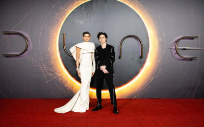 Zendaya and Timothée Chalamet Posing for Pictures on the red carpet.